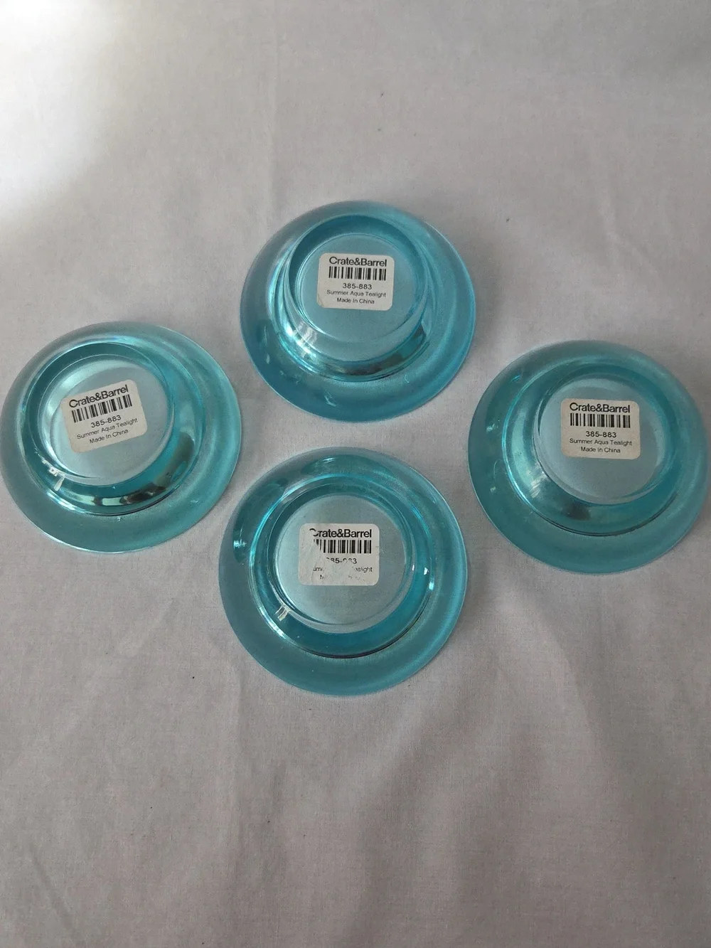Crate&Barrel 4 Pcs. Aqua Blue Glass Tealight Holders